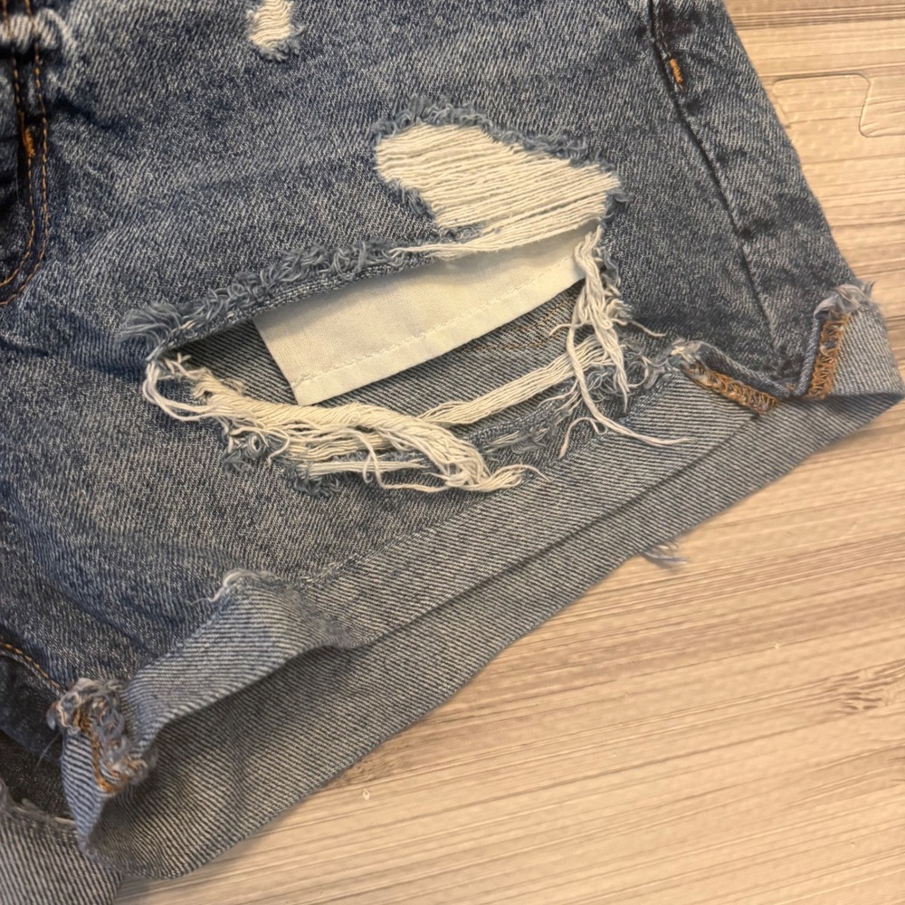 Aeropostale Mom Short Womens 0 Blue Distressed High Rise Denim Cut Offs Grunge - Picture 10 of 11